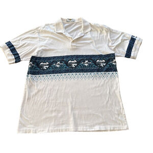 Vintage Descente Polo Shirt Men's XL Abstract Print Scene Golf Club 90s